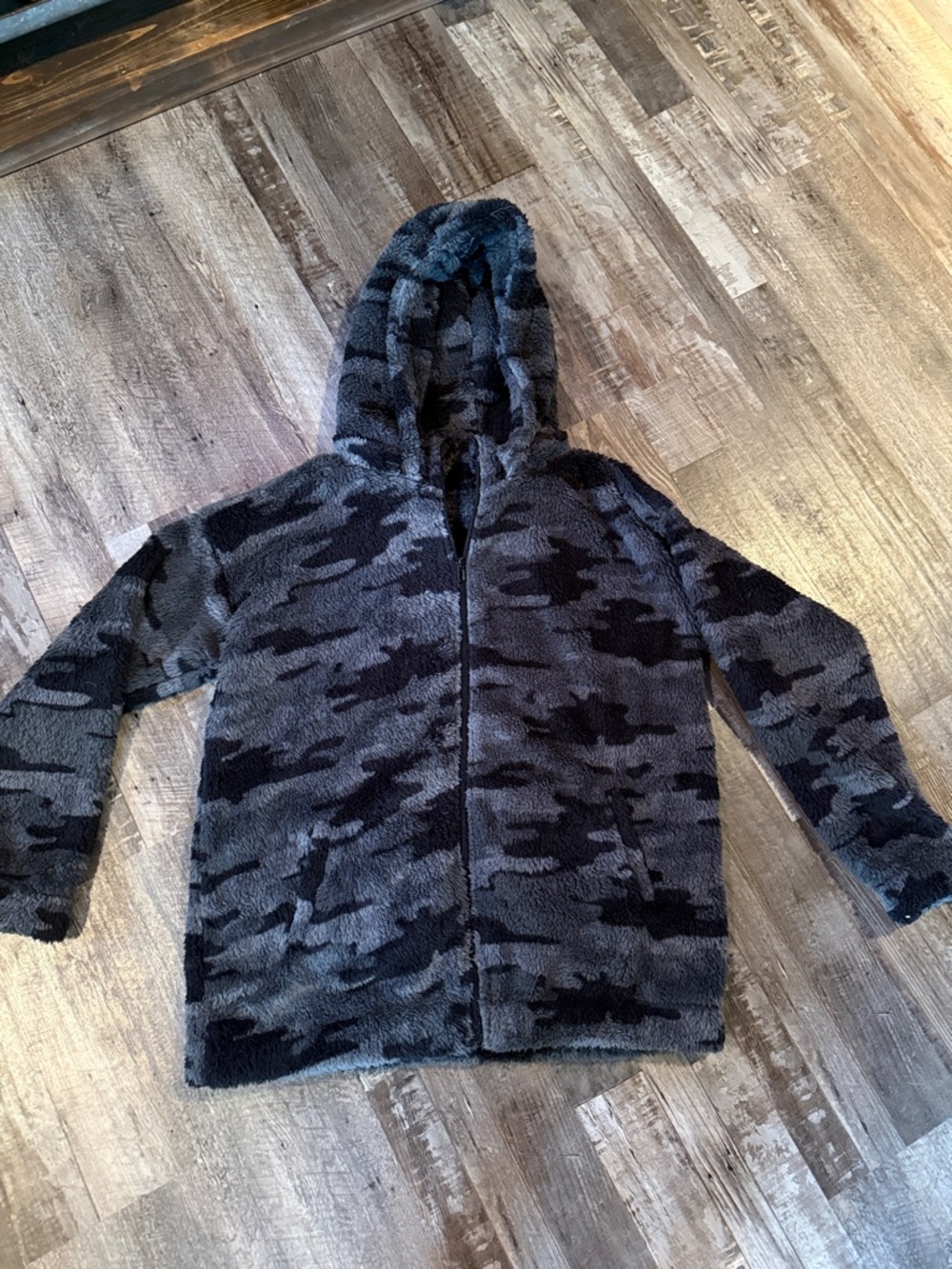 Kids' Gray Camo Plush Hooded Jacket